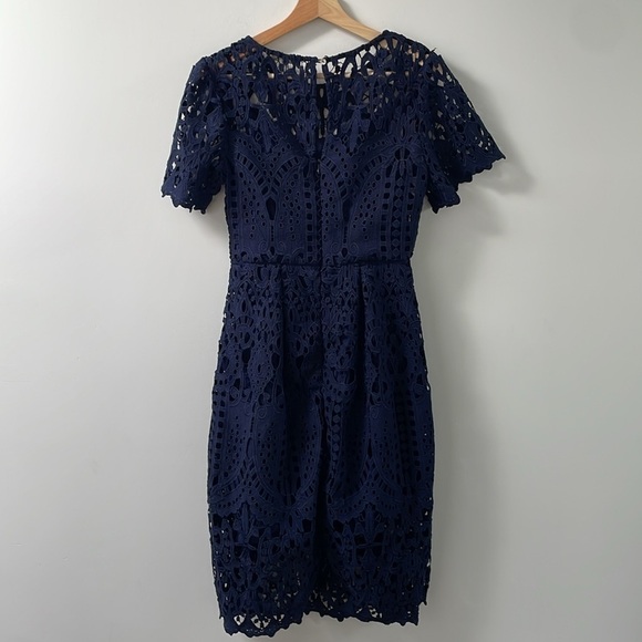 Anthropologie ERI + ALI Lattice Lace Navy Blue Fit N’ Flare Dress shortsleeve XS - Picture 8 of 16